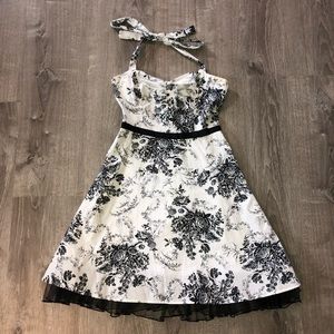 Midi semi formal black and white floral dress